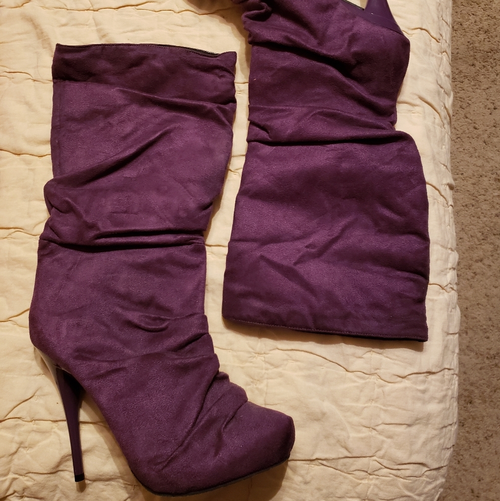 Purple Calf Height Boots